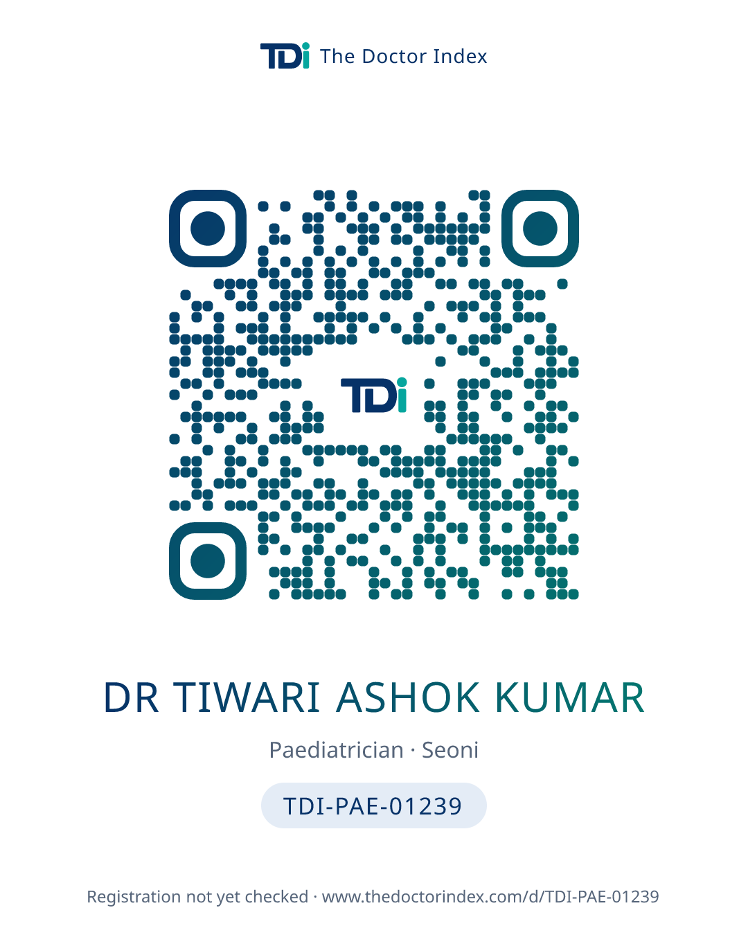 QR card for Dr Tiwari Ashok Kumar, TDI-PAE-01239