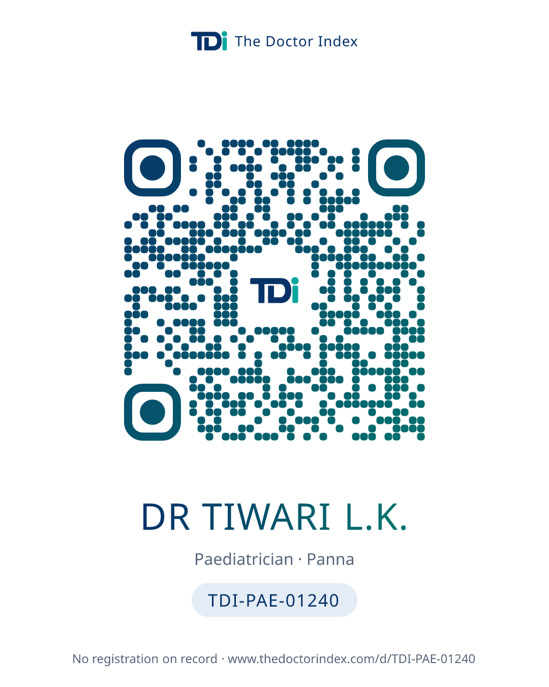 QR card for Dr Tiwari L.K., TDI-PAE-01240