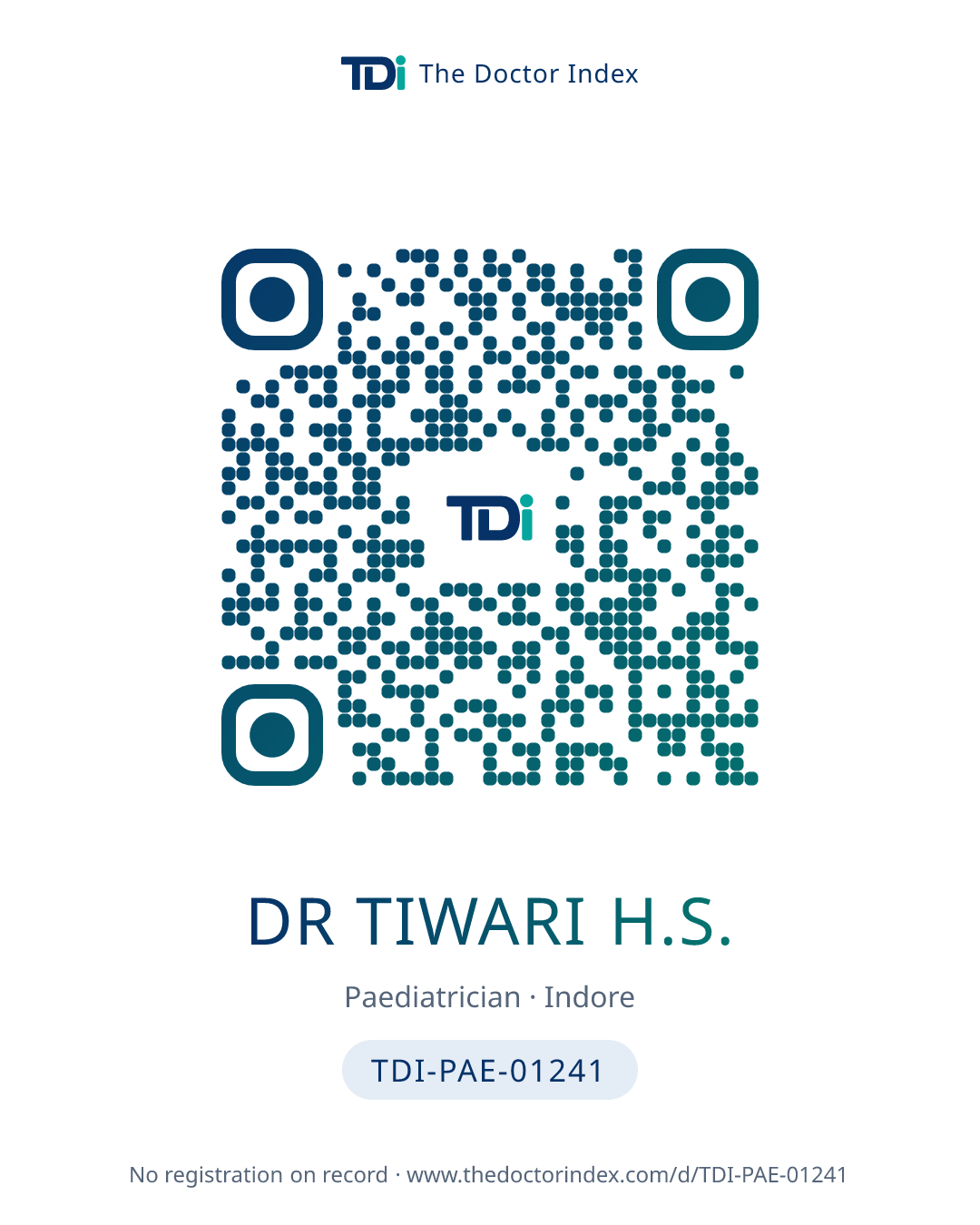 QR card for Dr Tiwari H.S., TDI-PAE-01241