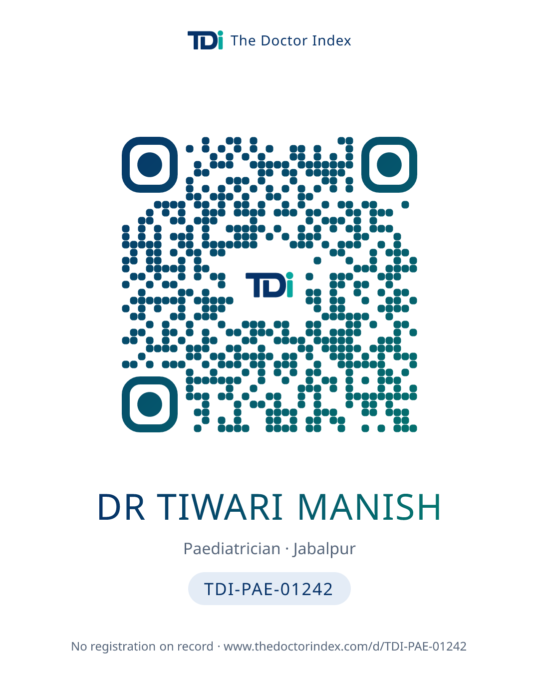 QR card for Dr Tiwari Manish, TDI-PAE-01242