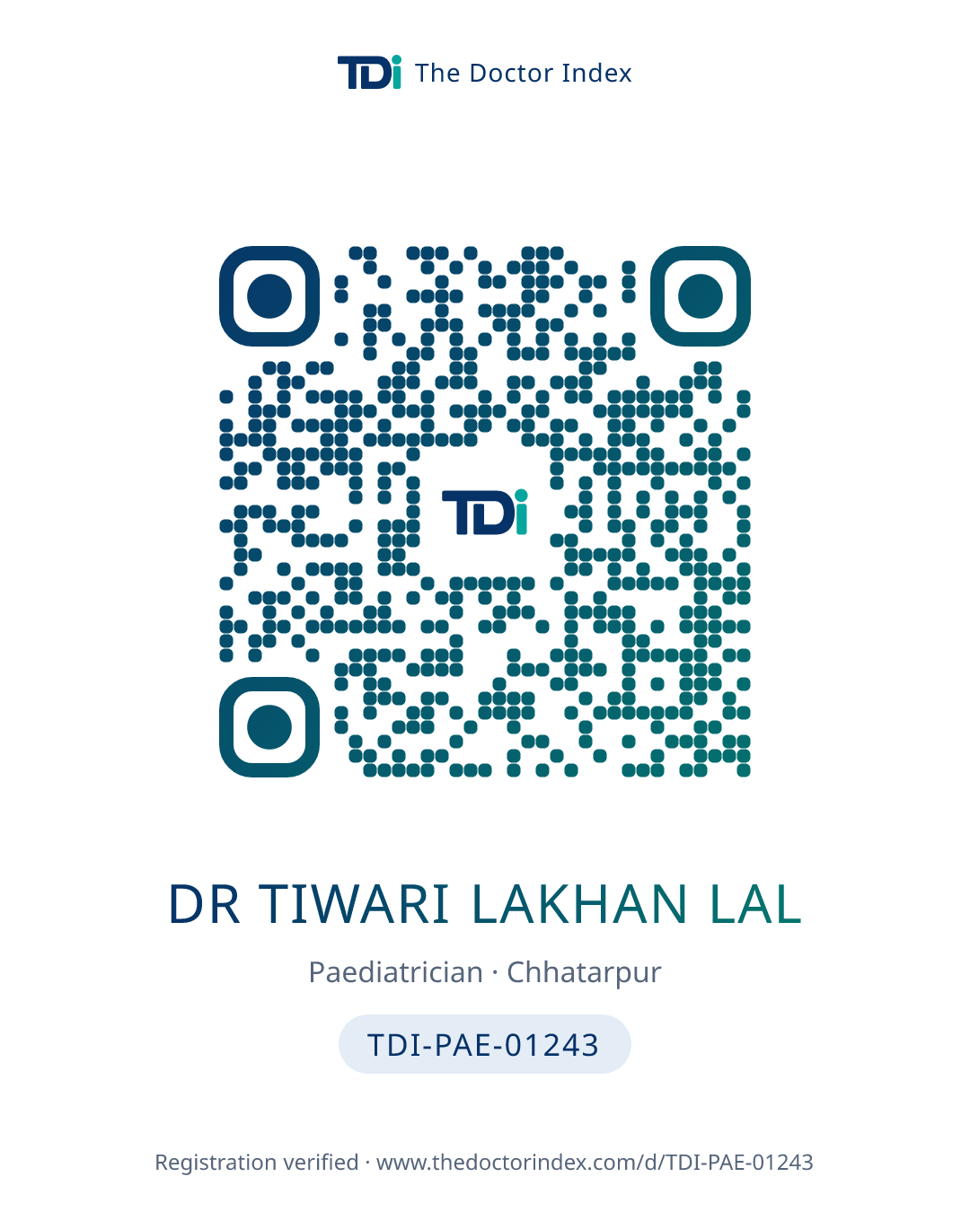 QR card for Dr Tiwari Lakhan Lal, TDI-PAE-01243