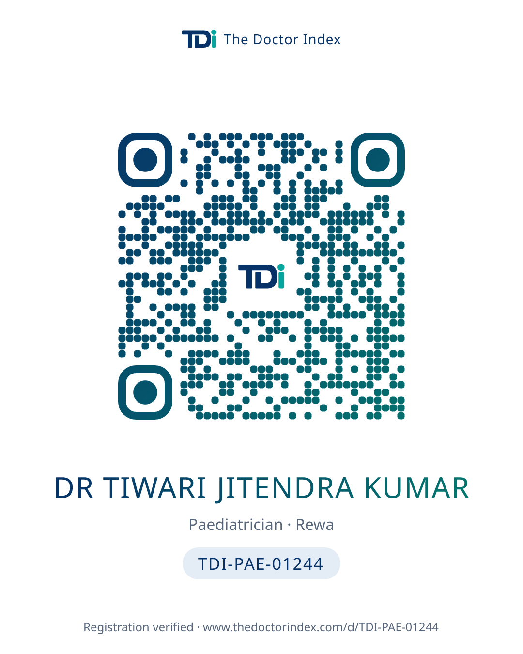 QR card for Dr Tiwari Jitendra Kumar, TDI-PAE-01244