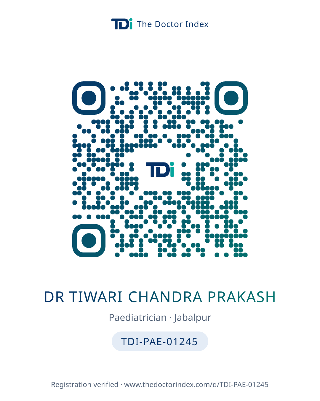 QR card for Dr Tiwari Chandra Prakash, TDI-PAE-01245
