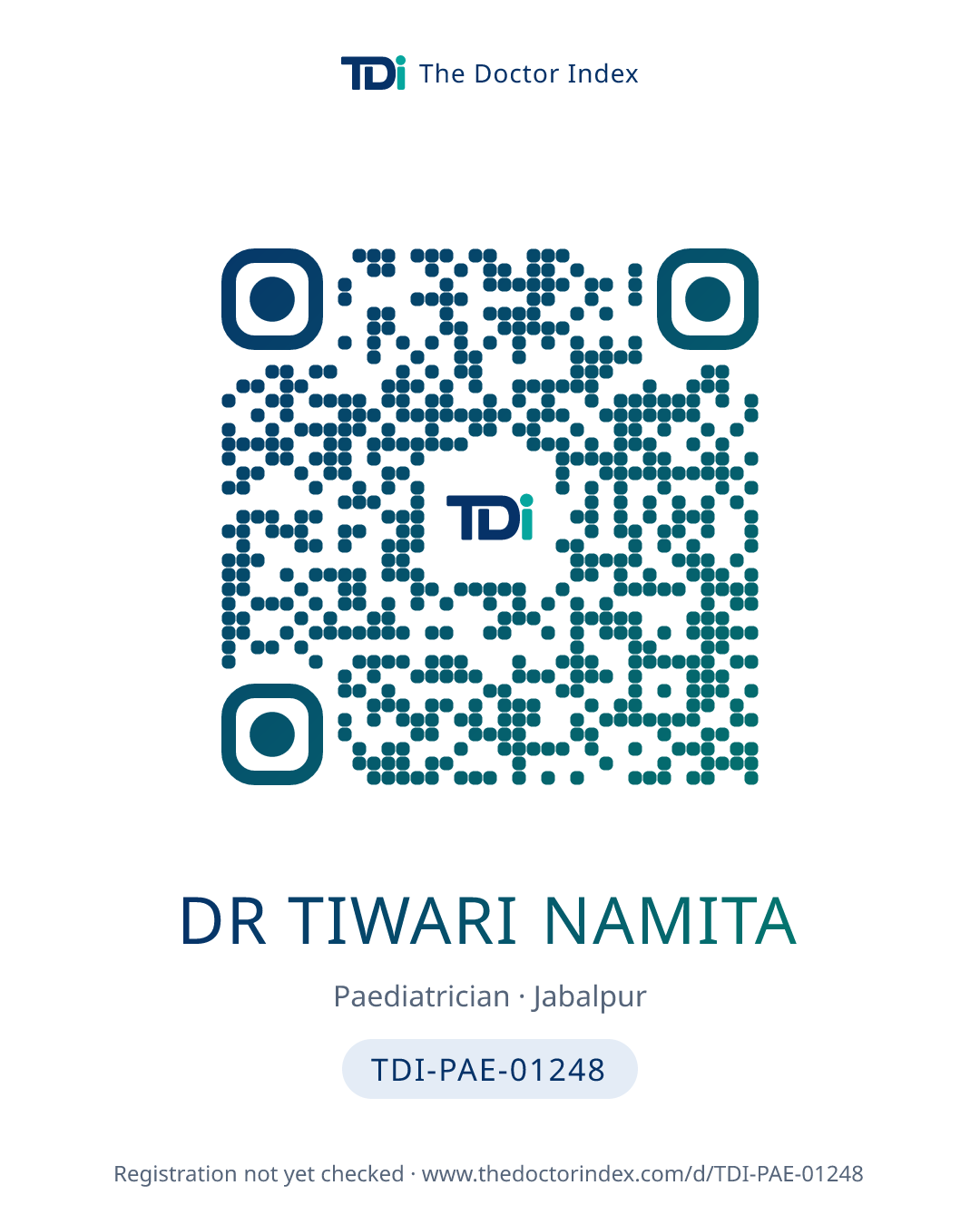QR card for Dr Tiwari Namita, TDI-PAE-01248