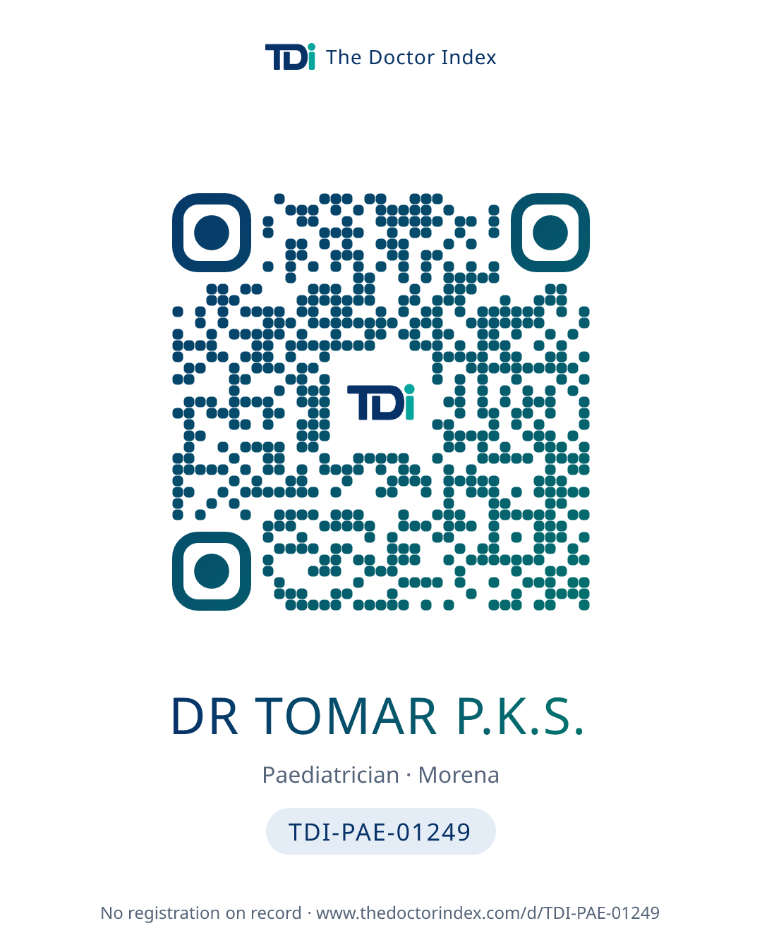 QR card for Dr Tomar P.K.S., TDI-PAE-01249