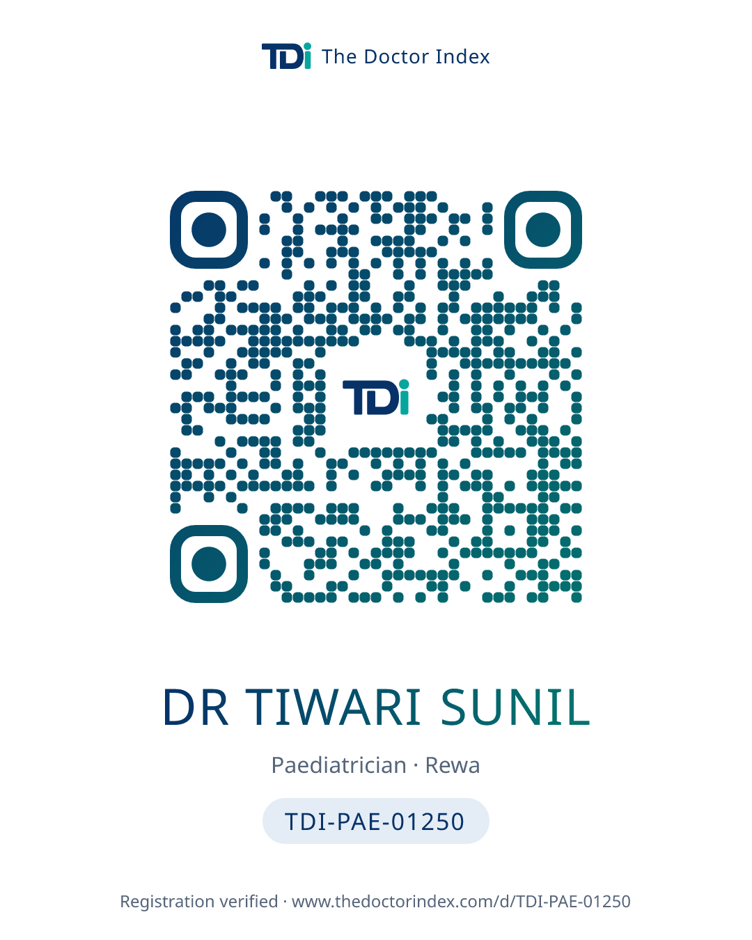 QR card for Dr Tiwari Sunil, TDI-PAE-01250