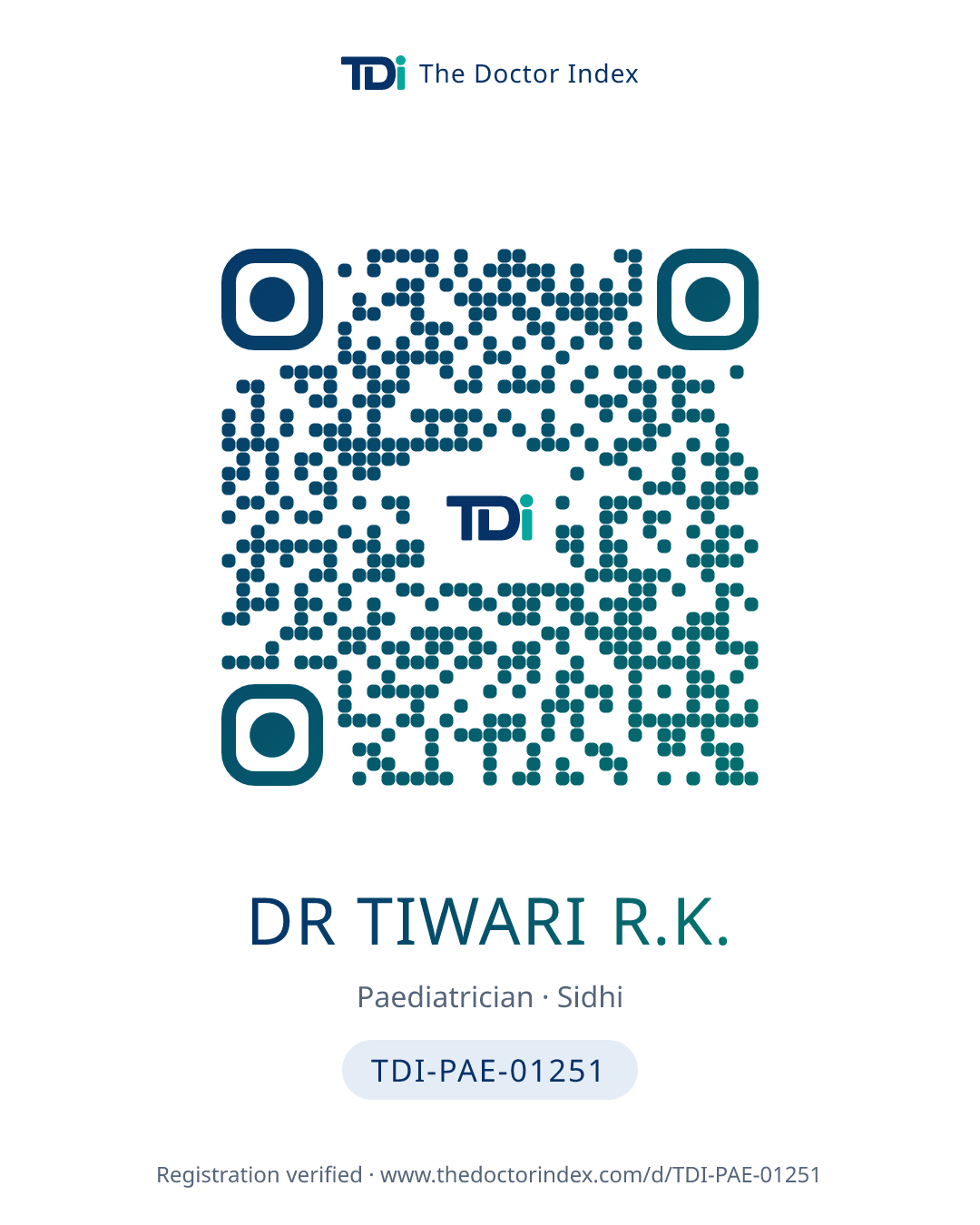 QR card for Dr Tiwari R.K., TDI-PAE-01251