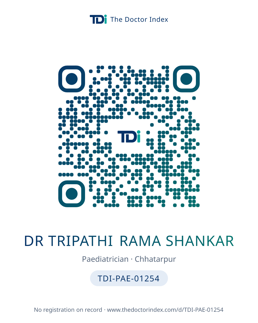 QR card for Dr Tripathi Rama Shankar, TDI-PAE-01254