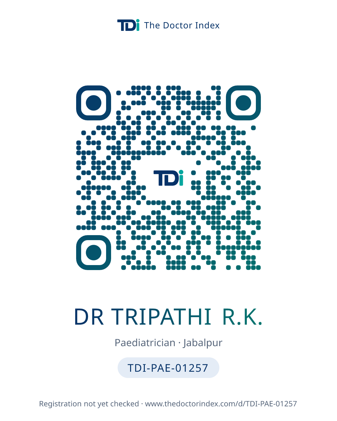 QR card for Dr Tripathi R.K., TDI-PAE-01257