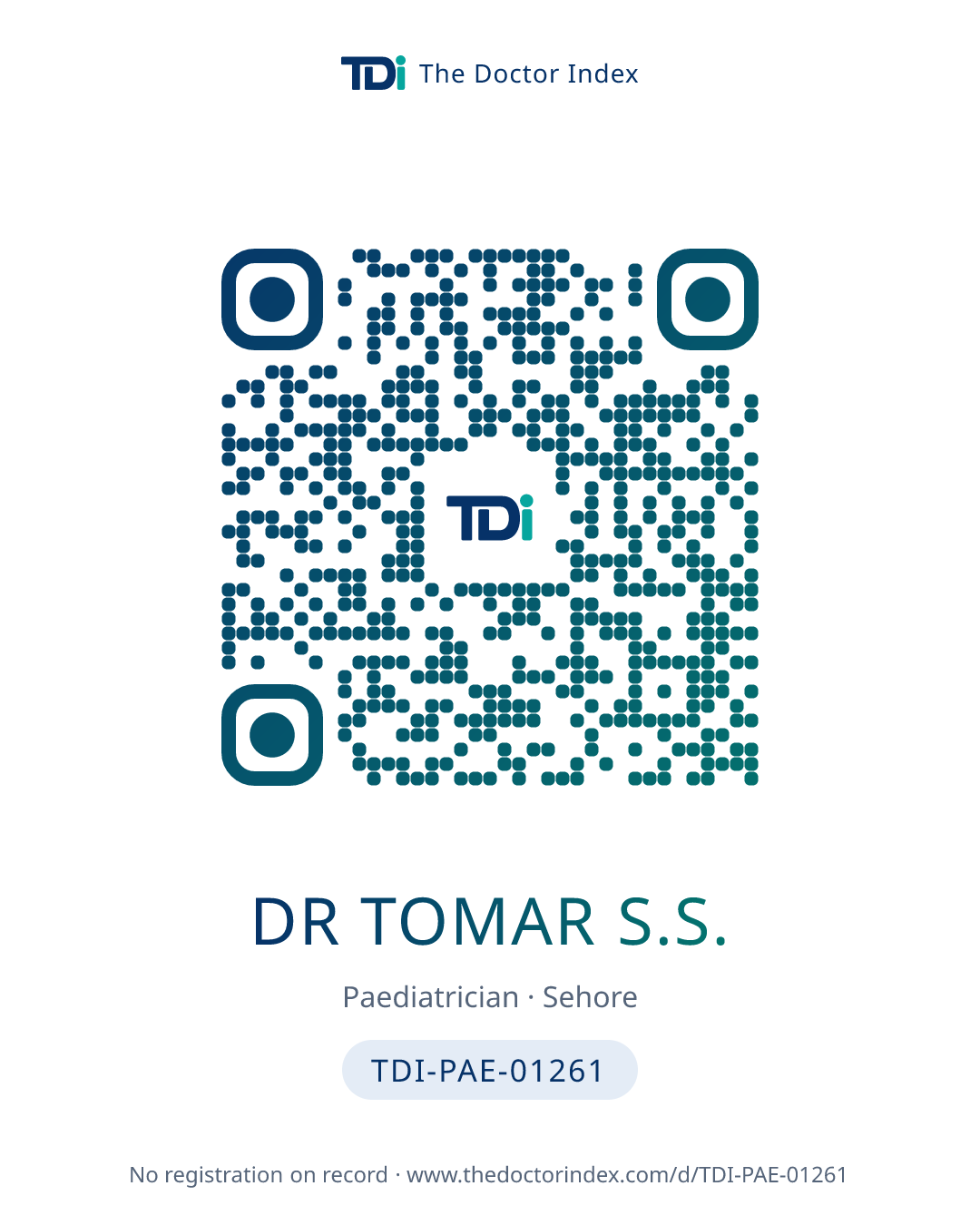 QR card for Dr Tomar S.S., TDI-PAE-01261