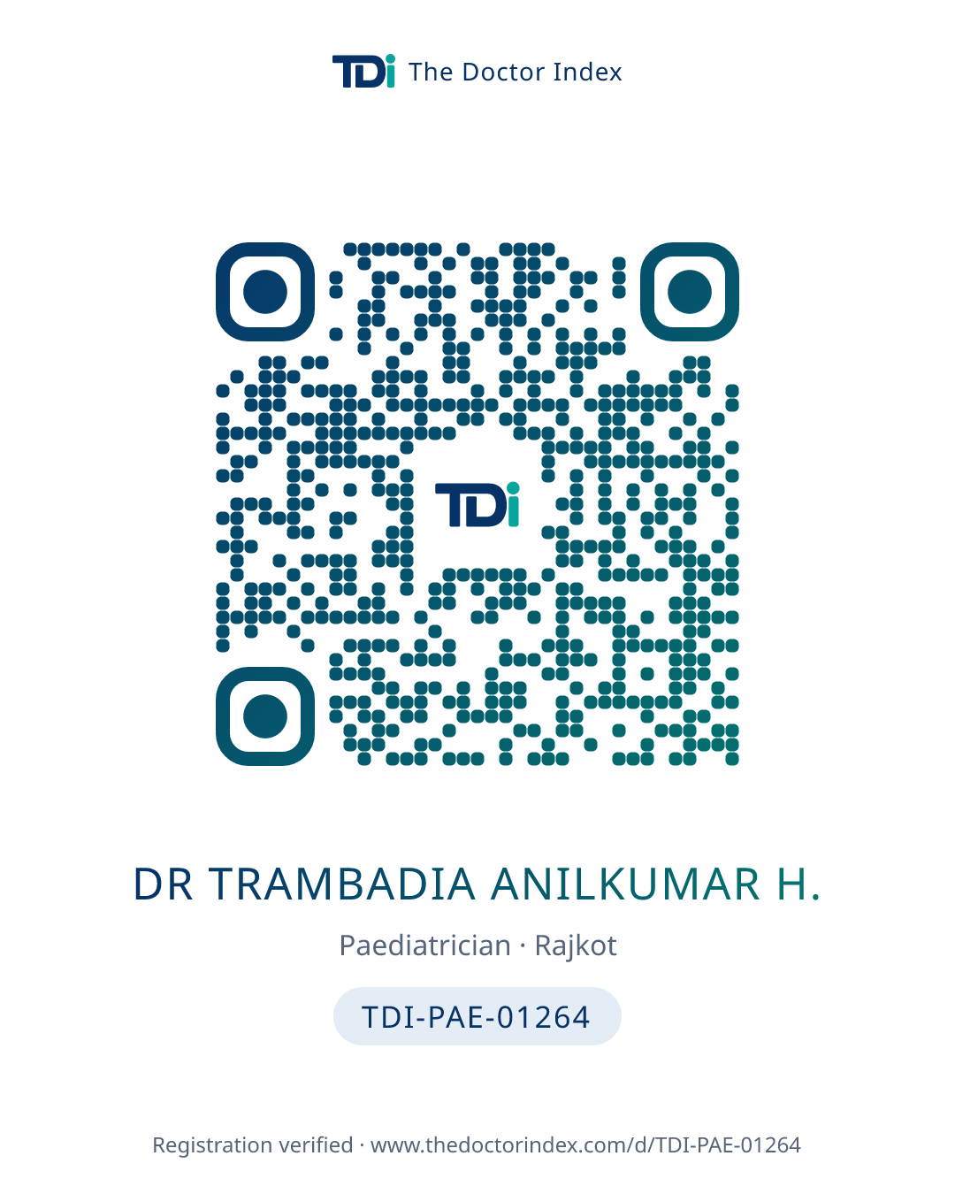 QR card for Dr Trambadia Anilkumar H., TDI-PAE-01264