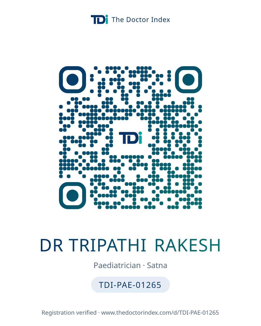 QR card for Dr Tripathi Rakesh, TDI-PAE-01265