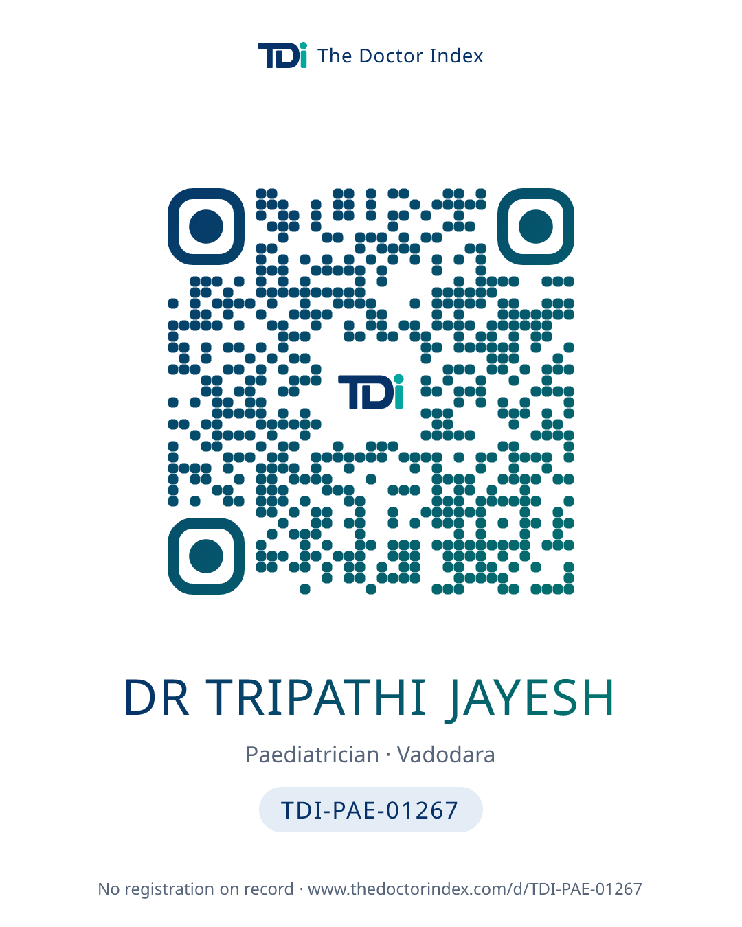 QR card for Dr Tripathi Jayesh, TDI-PAE-01267