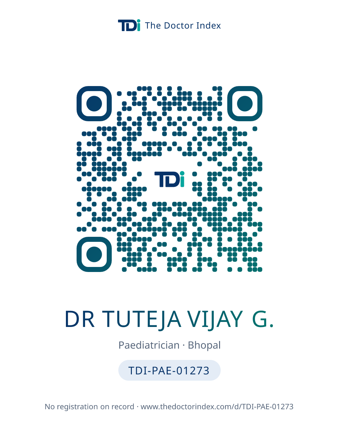 QR card for Dr Tuteja Vijay G., TDI-PAE-01273