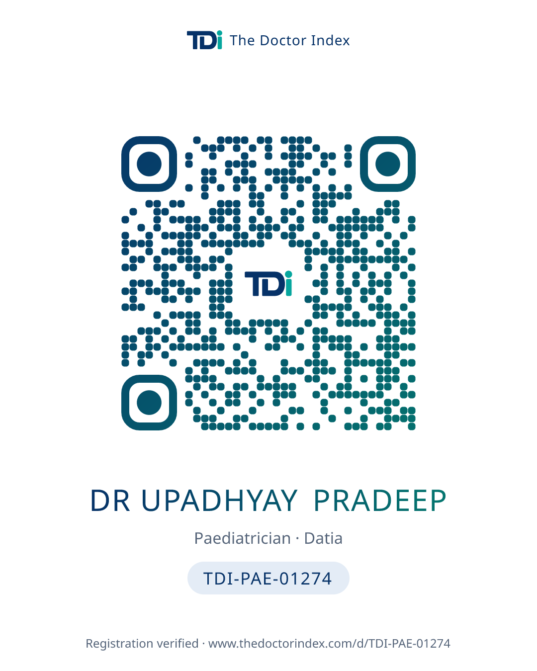 QR card for Dr Upadhyay Pradeep, TDI-PAE-01274
