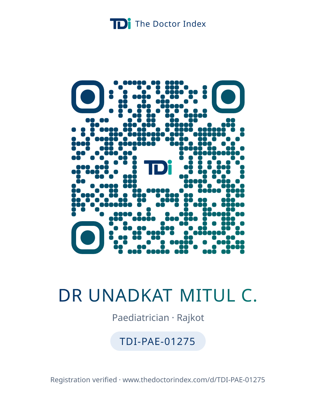 QR card for Dr Unadkat Mitul C., TDI-PAE-01275