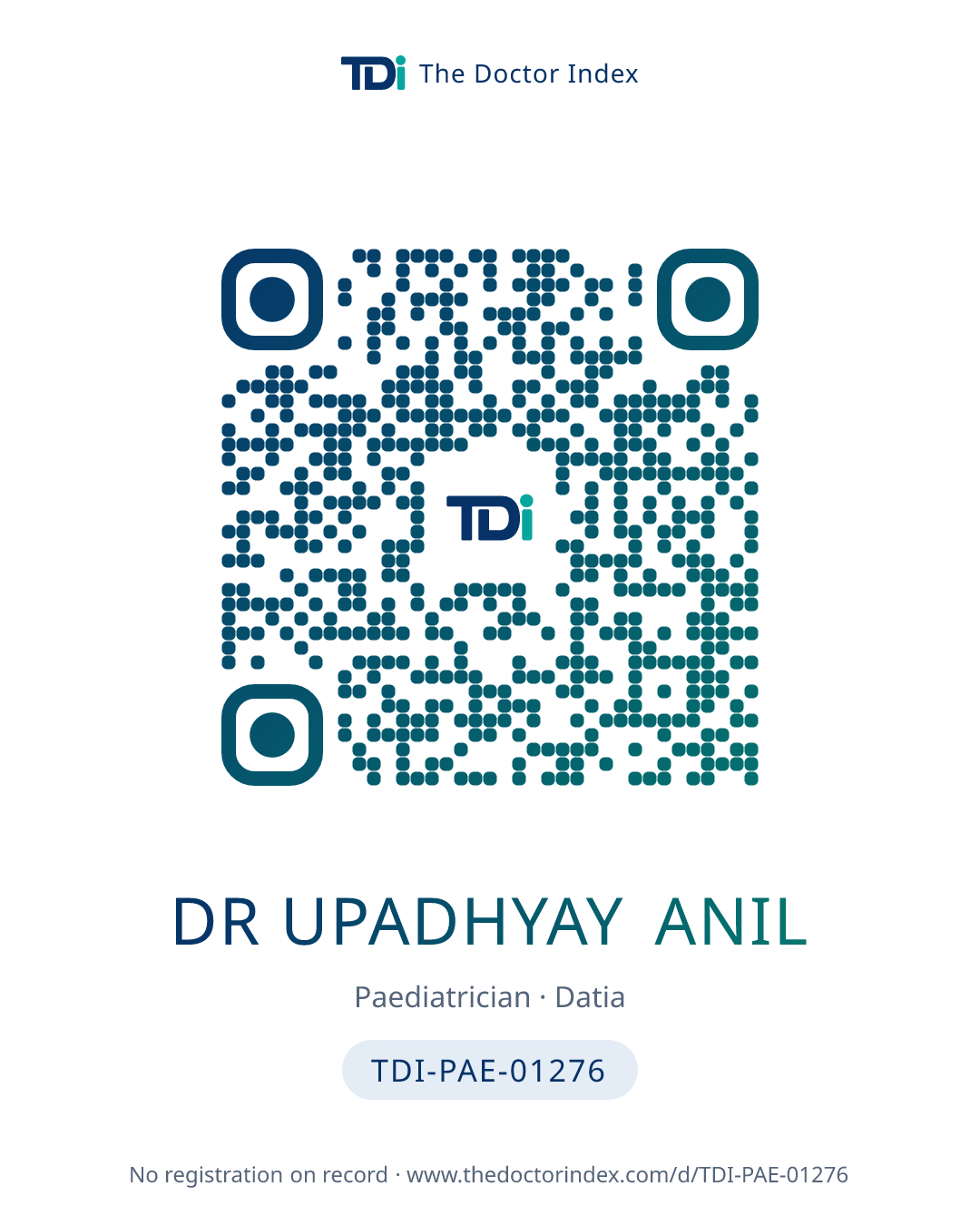 QR card for Dr Upadhyay Anil, TDI-PAE-01276