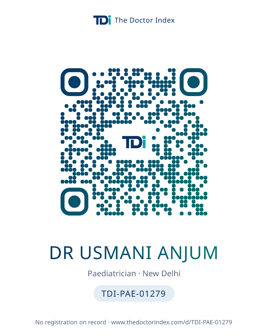 QR card for Dr Usmani Anjum, TDI-PAE-01279