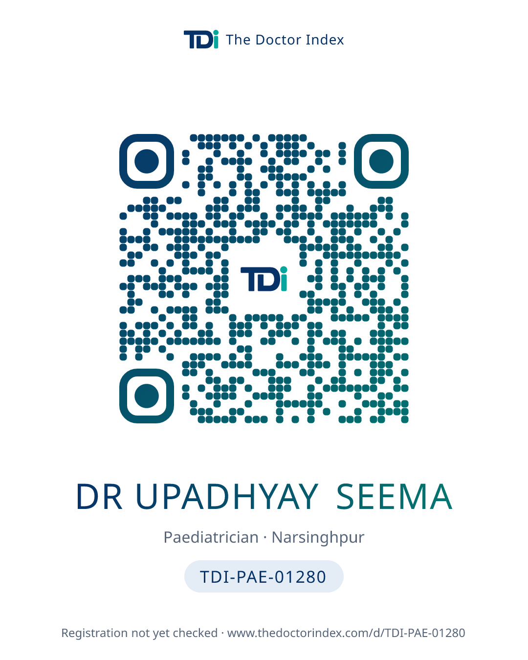 QR card for Dr Upadhyay Seema, TDI-PAE-01280
