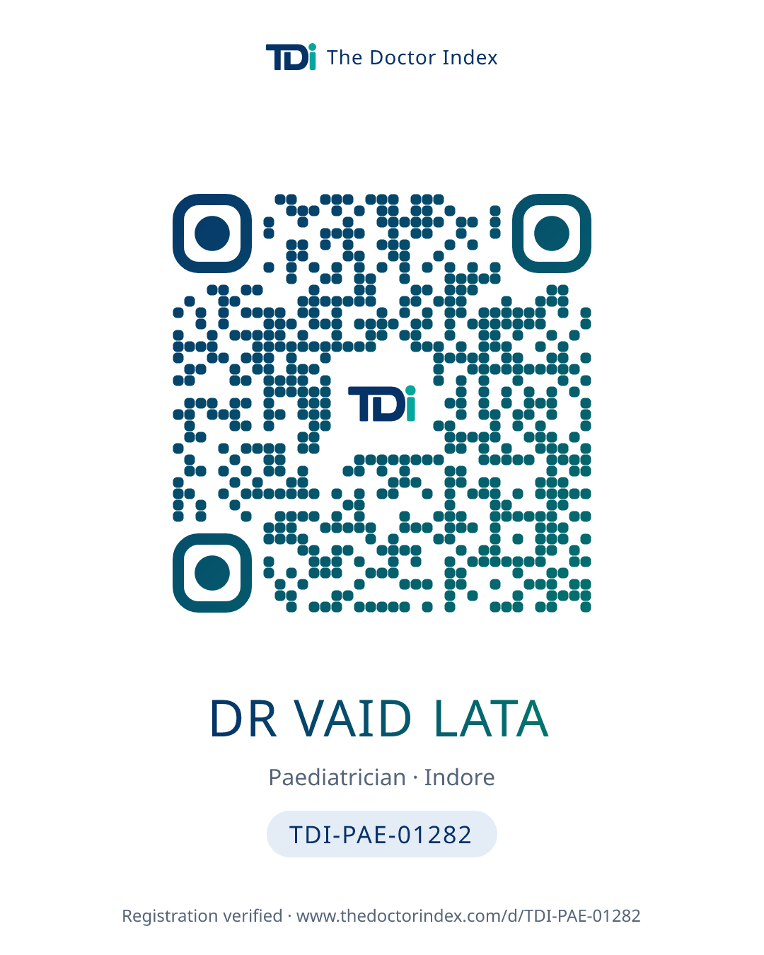 QR card for Dr Vaid Lata, TDI-PAE-01282