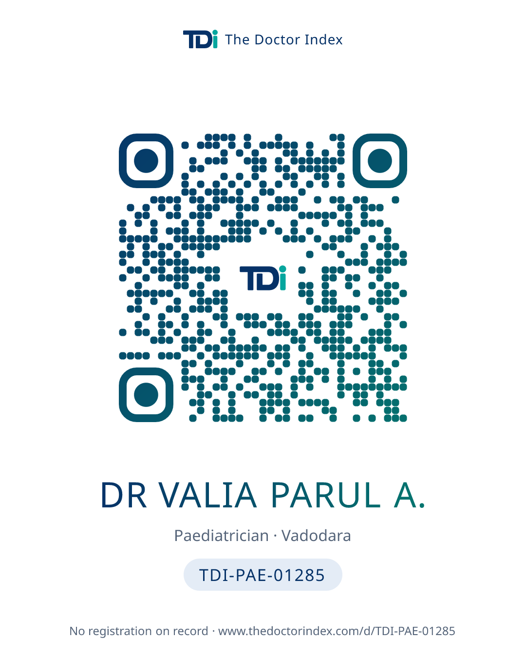 QR card for Dr Valia Parul A., TDI-PAE-01285