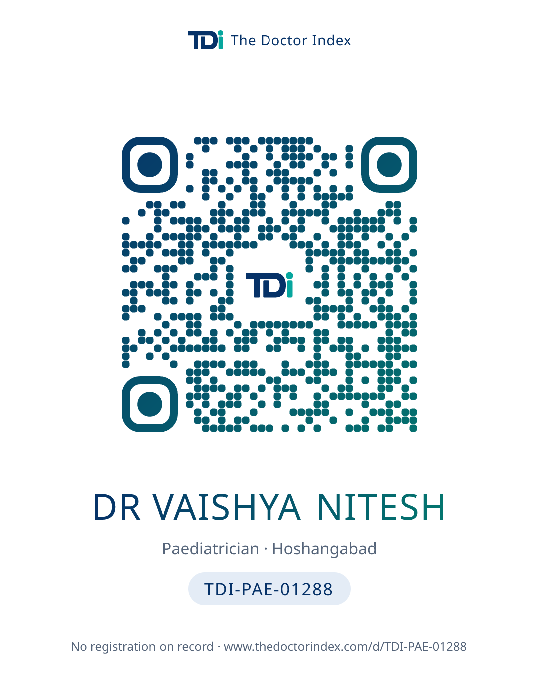 QR card for Dr Vaishya Nitesh, TDI-PAE-01288