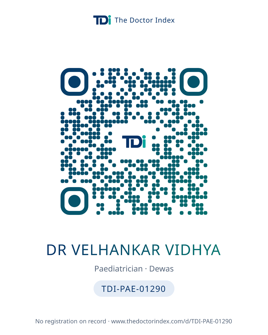 QR card for Dr Velhankar Vidhya, TDI-PAE-01290
