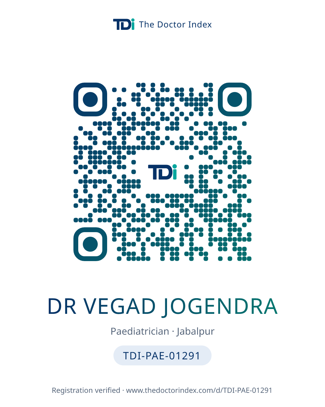 QR card for Dr Vegad Jogendra, TDI-PAE-01291