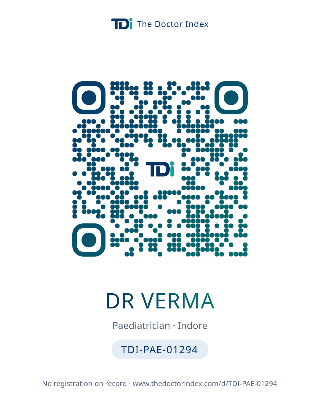 QR card for Dr Verma, TDI-PAE-01294