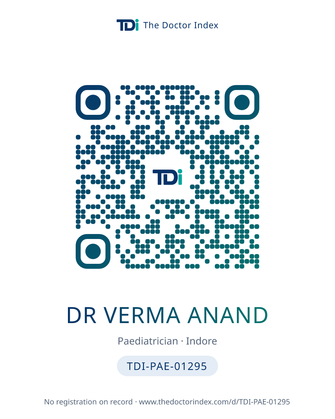 QR card for Dr Verma Anand, TDI-PAE-01295