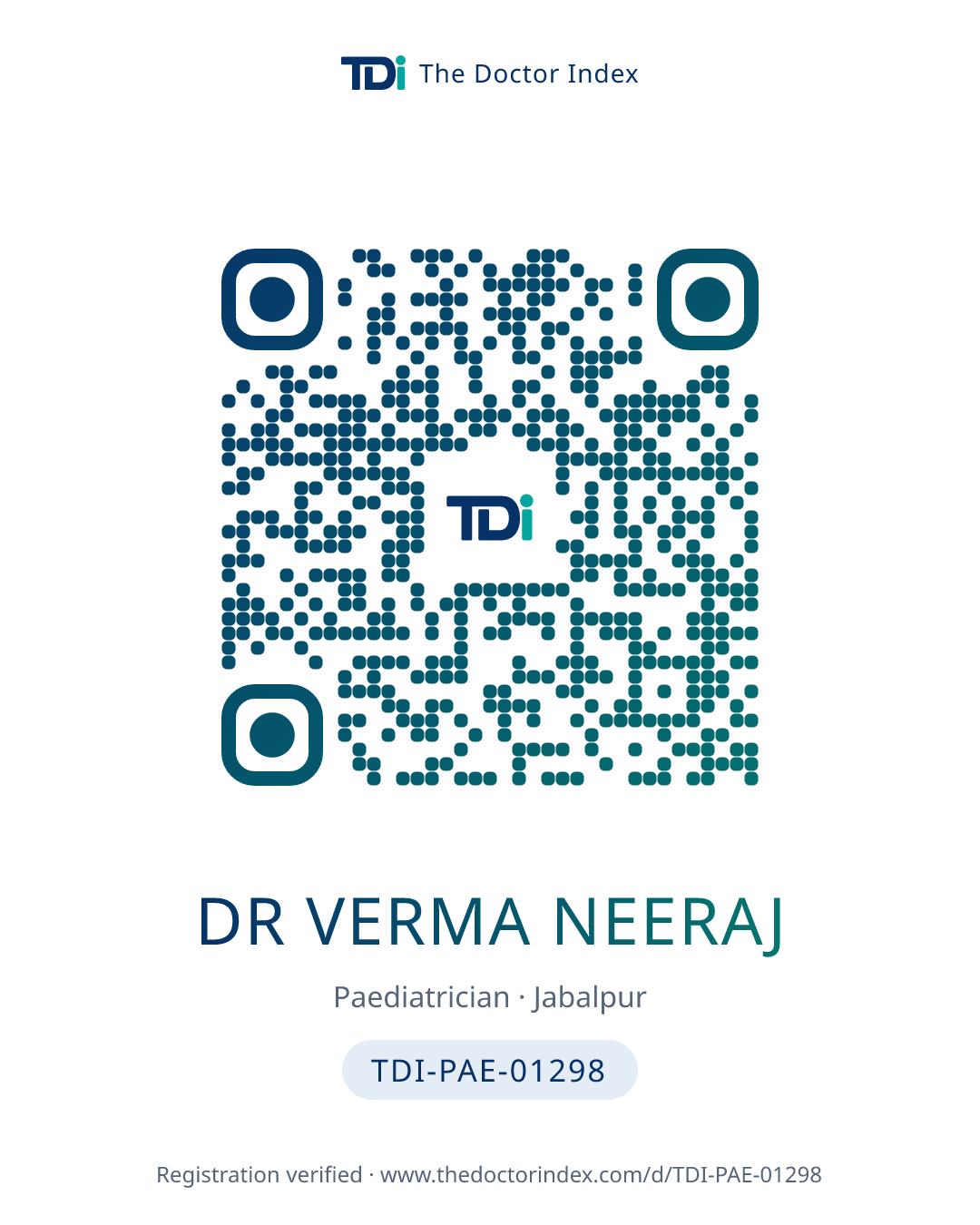 QR card for Dr Verma Neeraj, TDI-PAE-01298