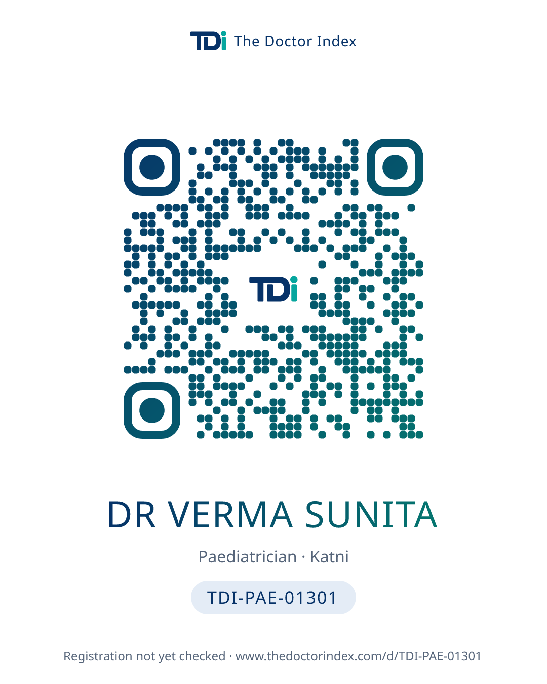 QR card for Dr Verma Sunita, TDI-PAE-01301