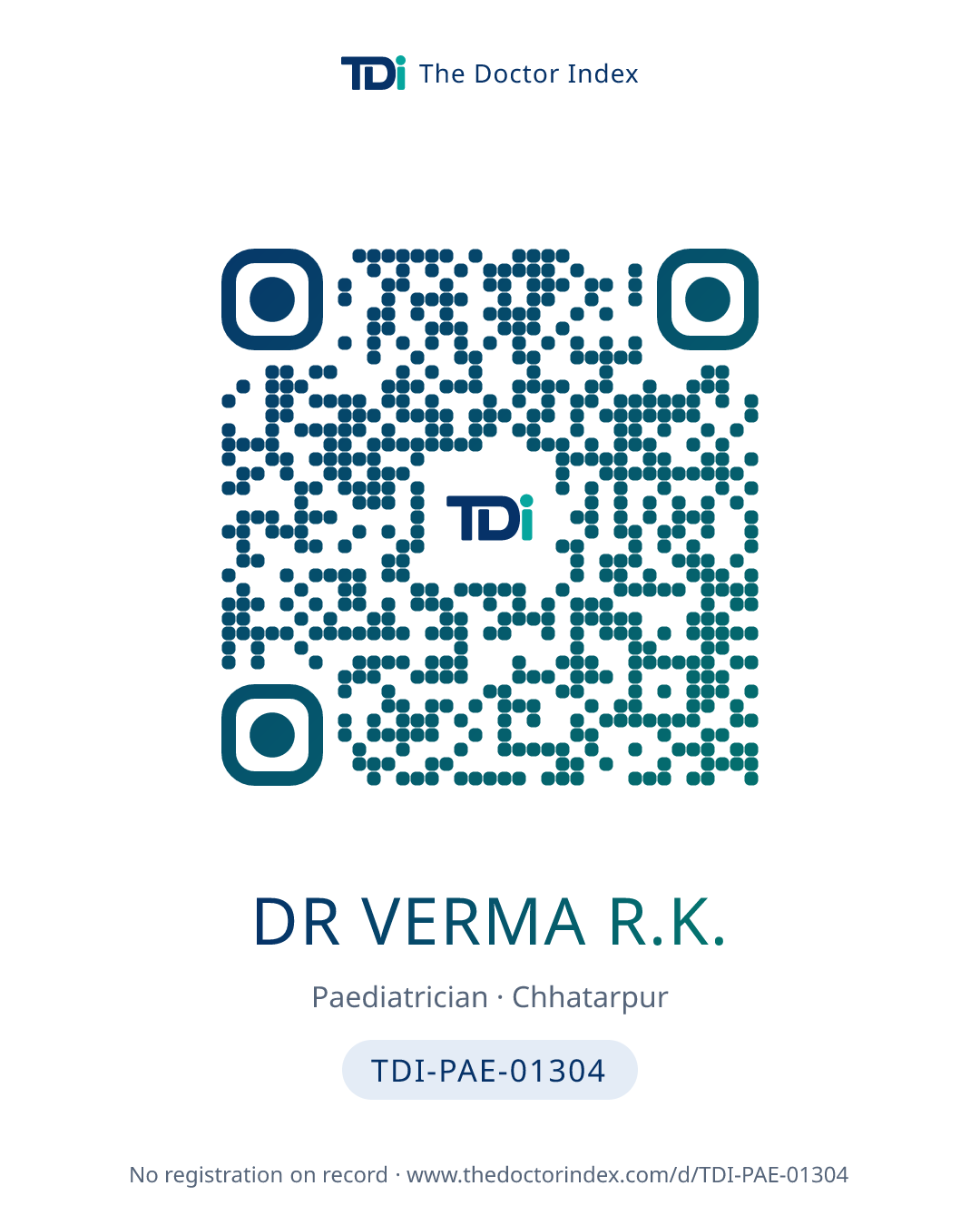 QR card for Dr Verma R.K., TDI-PAE-01304