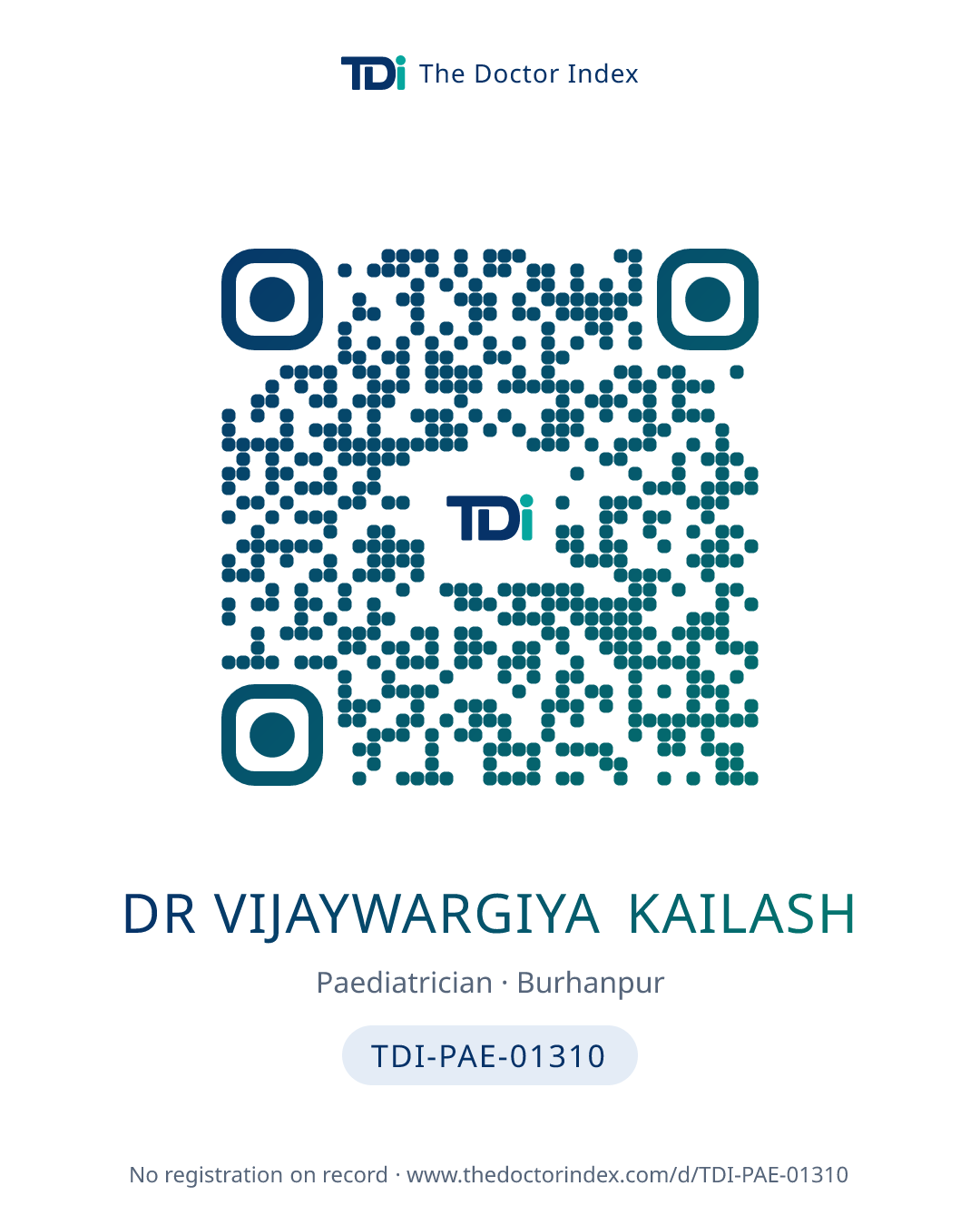 QR card for Dr Vijaywargiya Kailash, TDI-PAE-01310