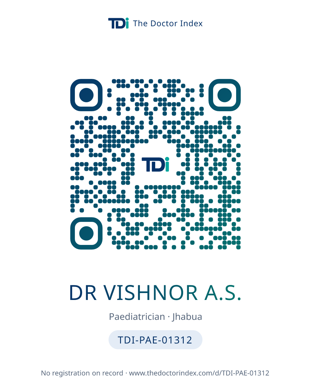 QR card for Dr Vishnor A.S., TDI-PAE-01312
