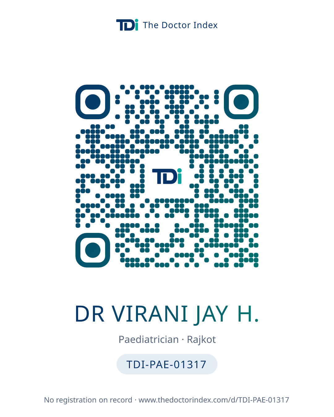 QR card for Dr Virani Jay H., TDI-PAE-01317