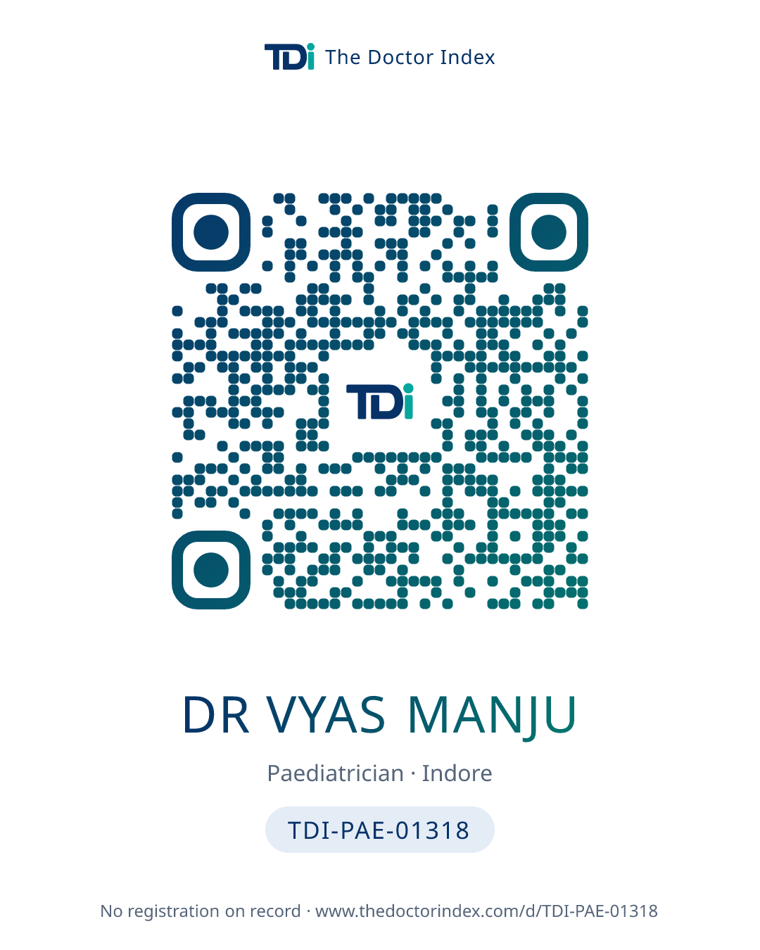 QR card for Dr Vyas Manju, TDI-PAE-01318