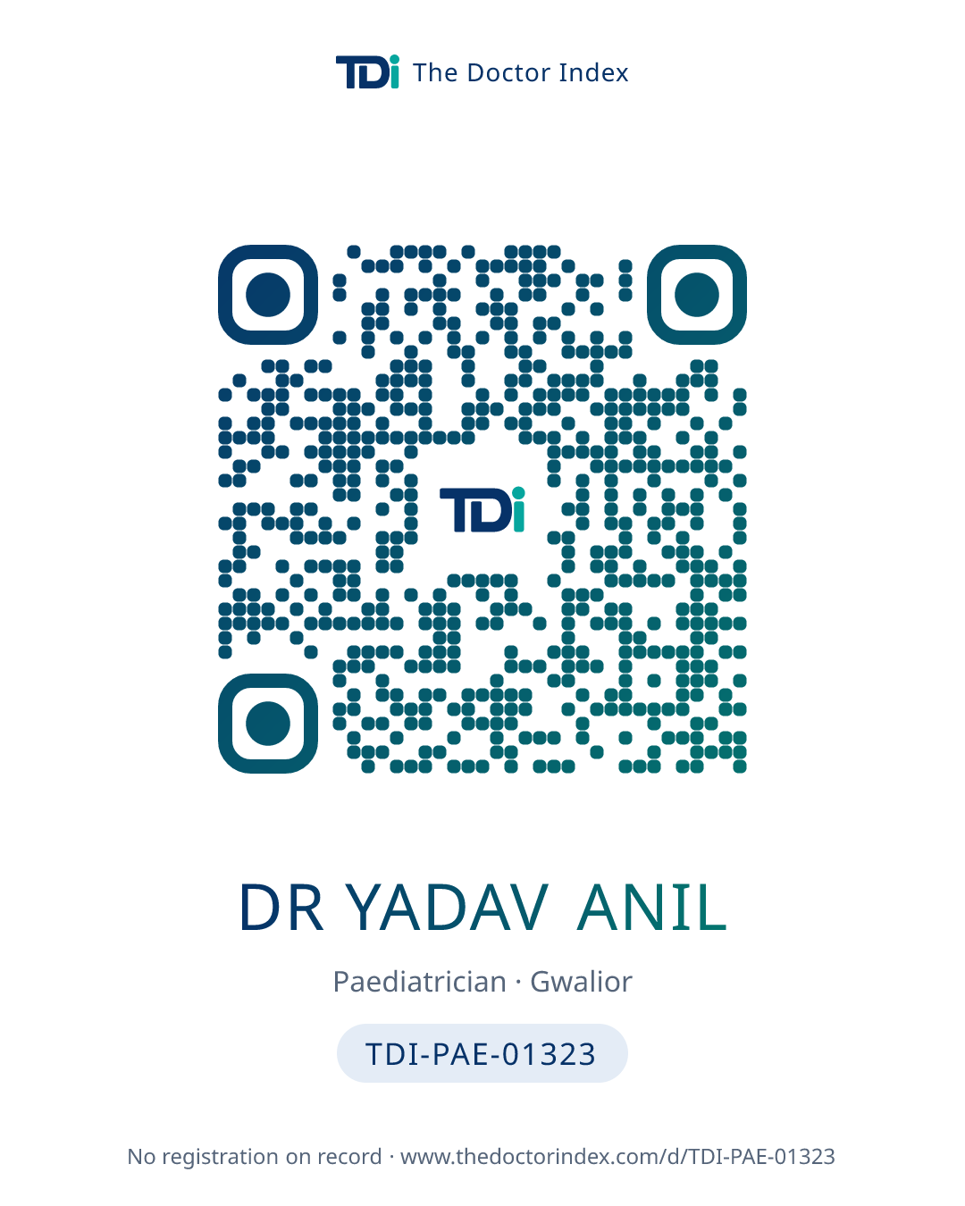 QR card for Dr Yadav Anil, TDI-PAE-01323