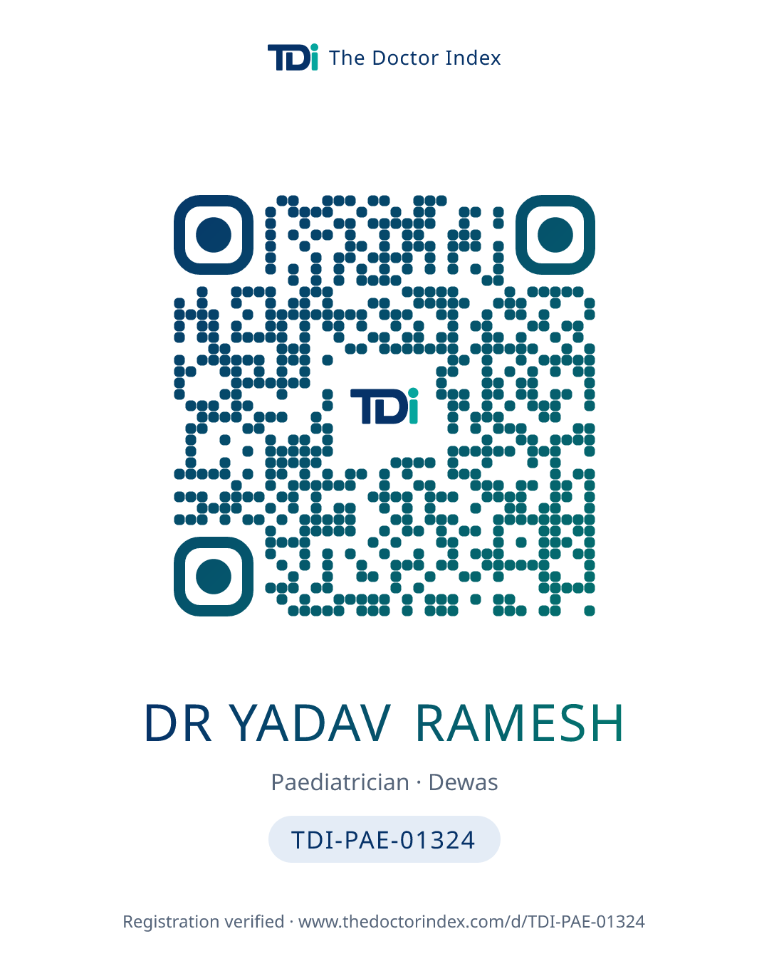 QR card for Dr Yadav Ramesh, TDI-PAE-01324