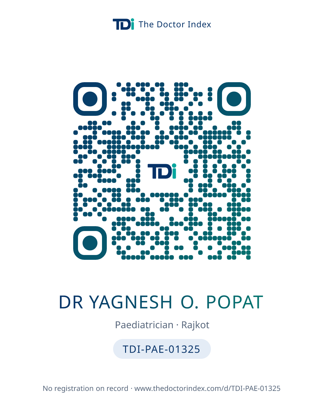 QR card for Dr Yagnesh O. Popat, TDI-PAE-01325
