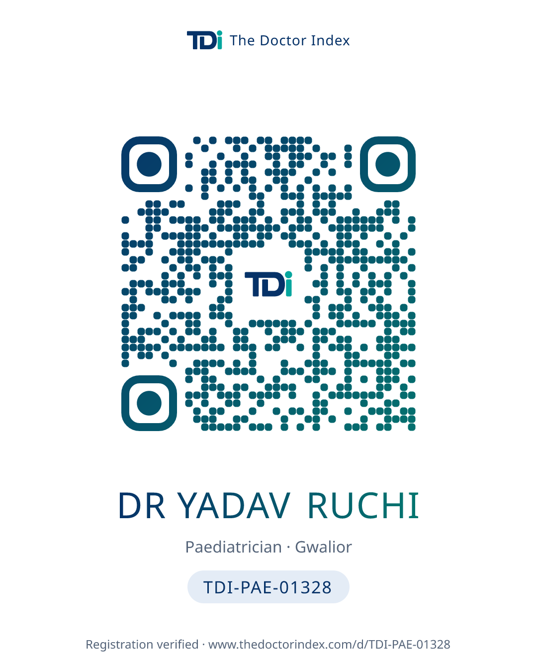 QR card for Dr Yadav Ruchi, TDI-PAE-01328