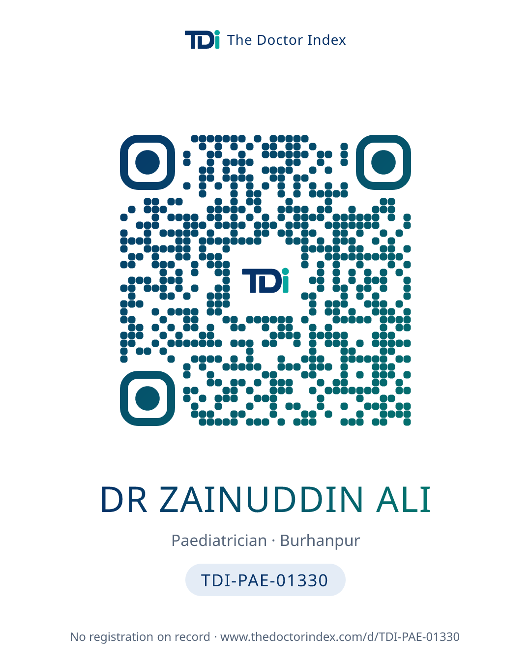 QR card for Dr Zainuddin Ali, TDI-PAE-01330