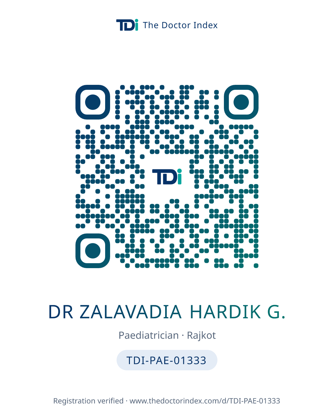 QR card for Dr Zalavadia Hardik G., TDI-PAE-01333
