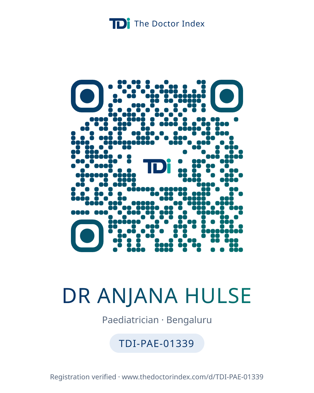QR card for Dr Anjana Hulse, TDI-PAE-01339