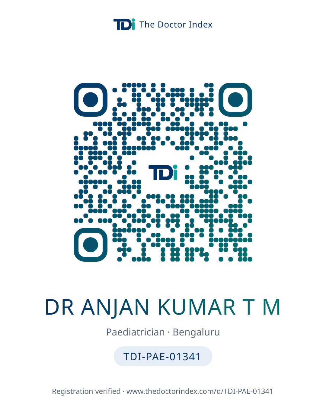 QR card for Dr Anjan Kumar T M, TDI-PAE-01341