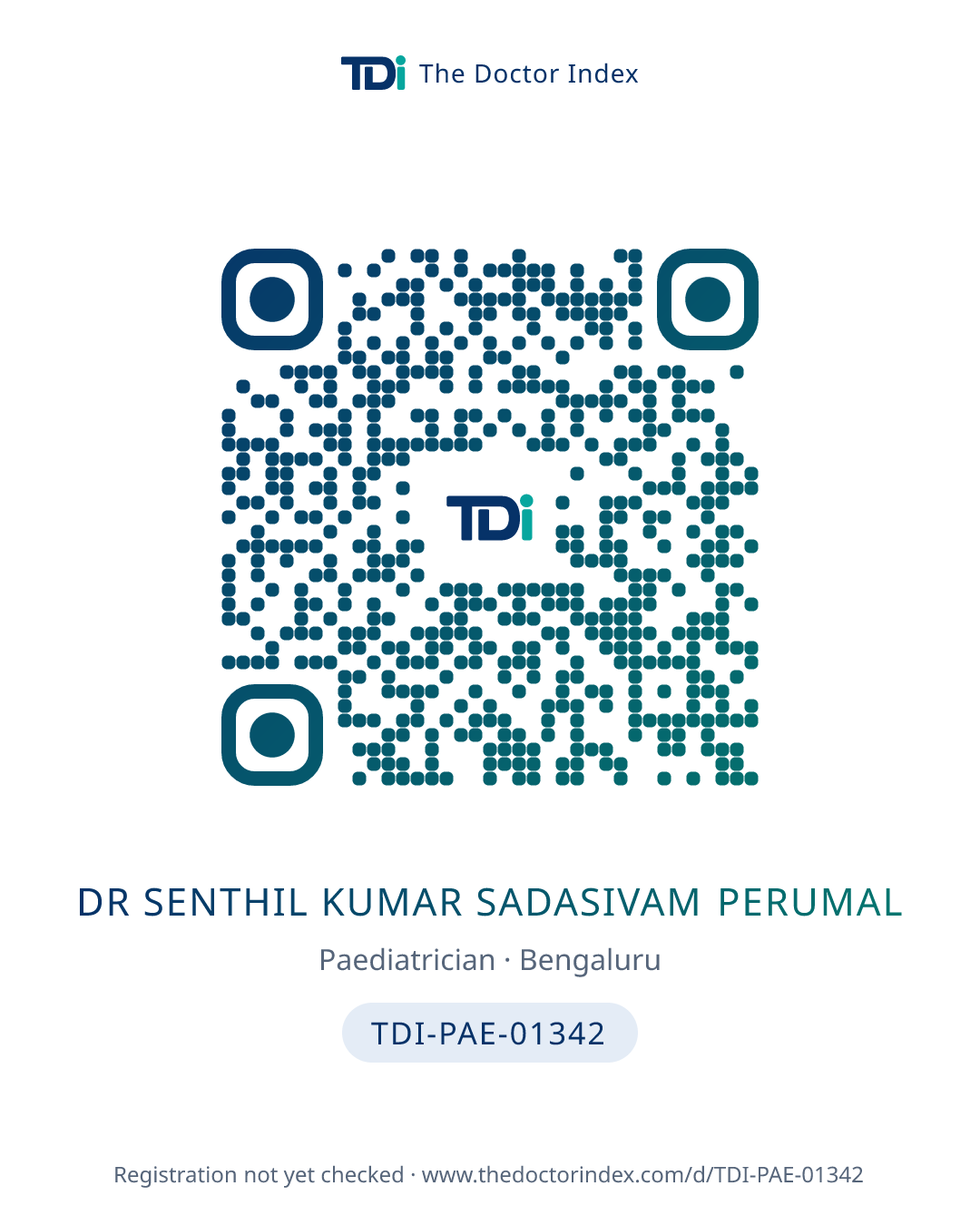 QR card for Dr Senthil Kumar Sadasivam Perumal, TDI-PAE-01342