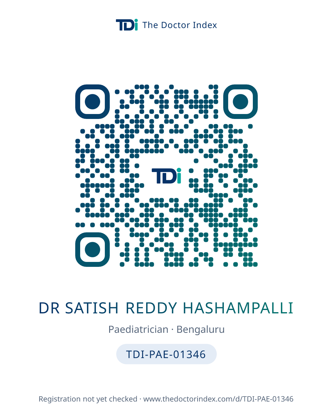 QR card for Dr Satish Reddy Hashampalli, TDI-PAE-01346