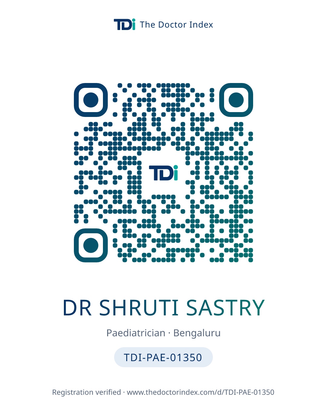 QR card for Dr Shruti Sastry, TDI-PAE-01350