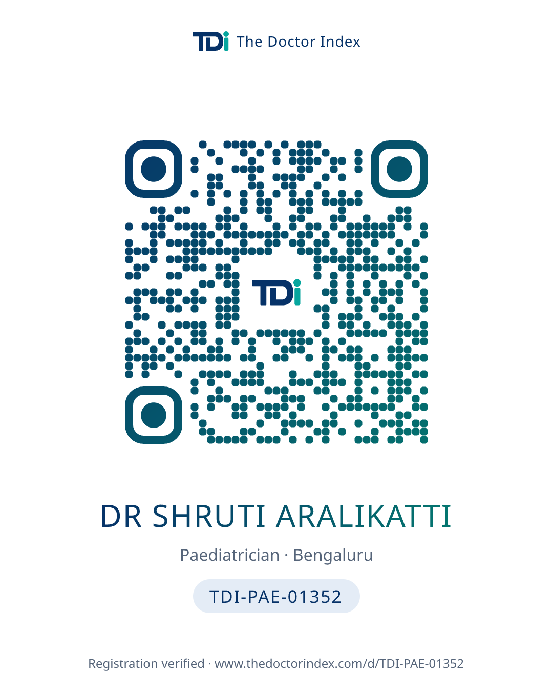 QR card for Dr Shruti Aralikatti, TDI-PAE-01352