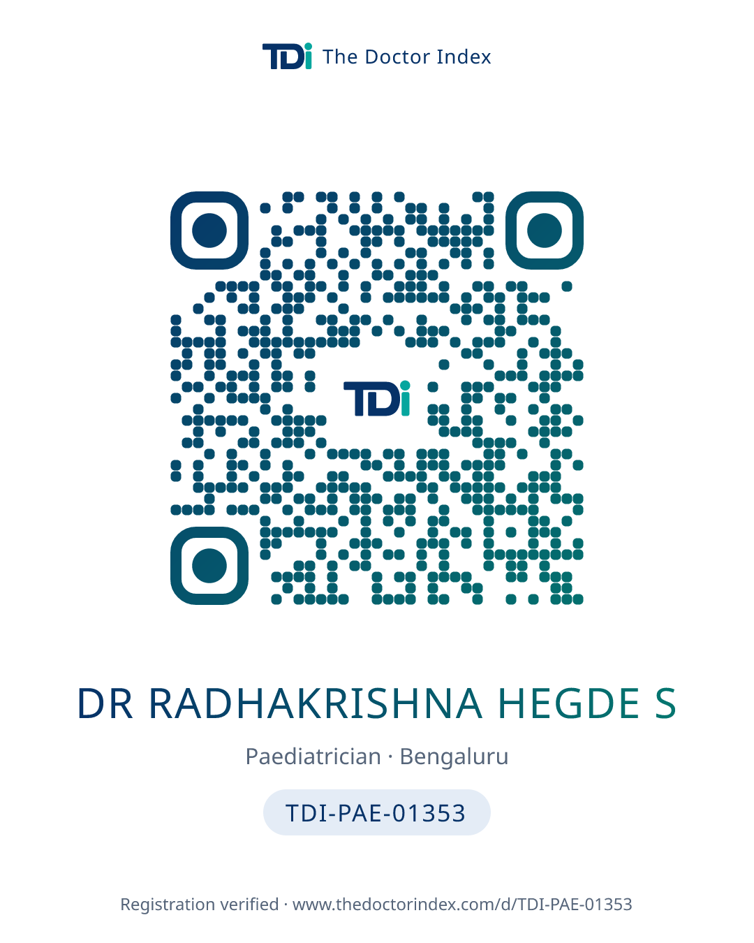 QR card for Dr Radhakrishna Hegde S, TDI-PAE-01353